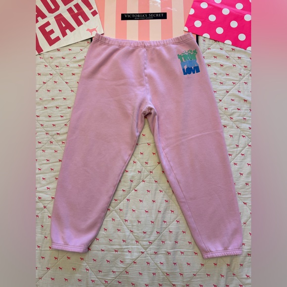 VS PINK VINTAGE Y2K SET HOODIE & SWEATPANTS TRUE PINK LOVE OMBRÉ DOG HEARTS RARE - Picture 11 of 15